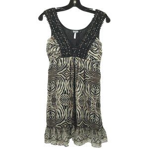 Miss Kelly 1999 Beaded Tunic Top Mini Dress Womens Size S Lined Abstract Print